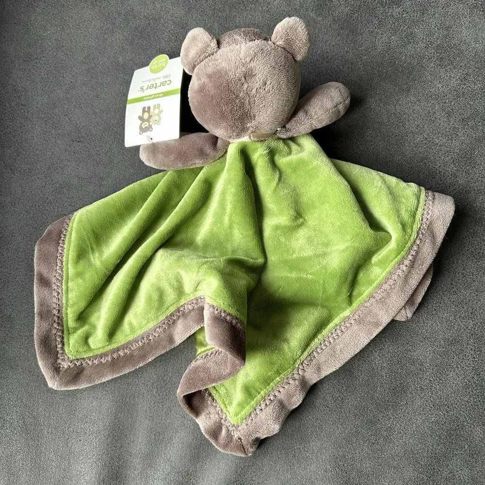 Carters Best Friends Teddy Bear Baby Lovey Security Blanket Brown Green Satin